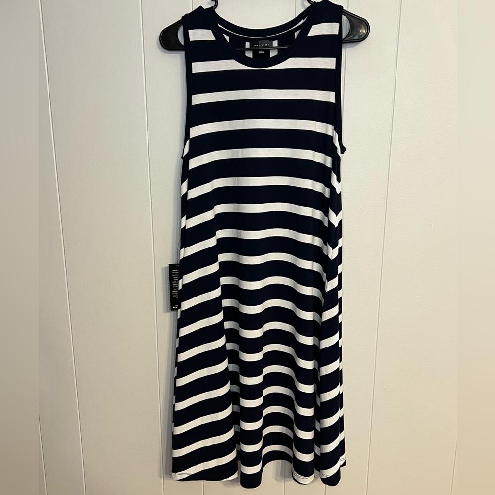 The Limited navy blue and white stripes‎ swing dress size L New with tags